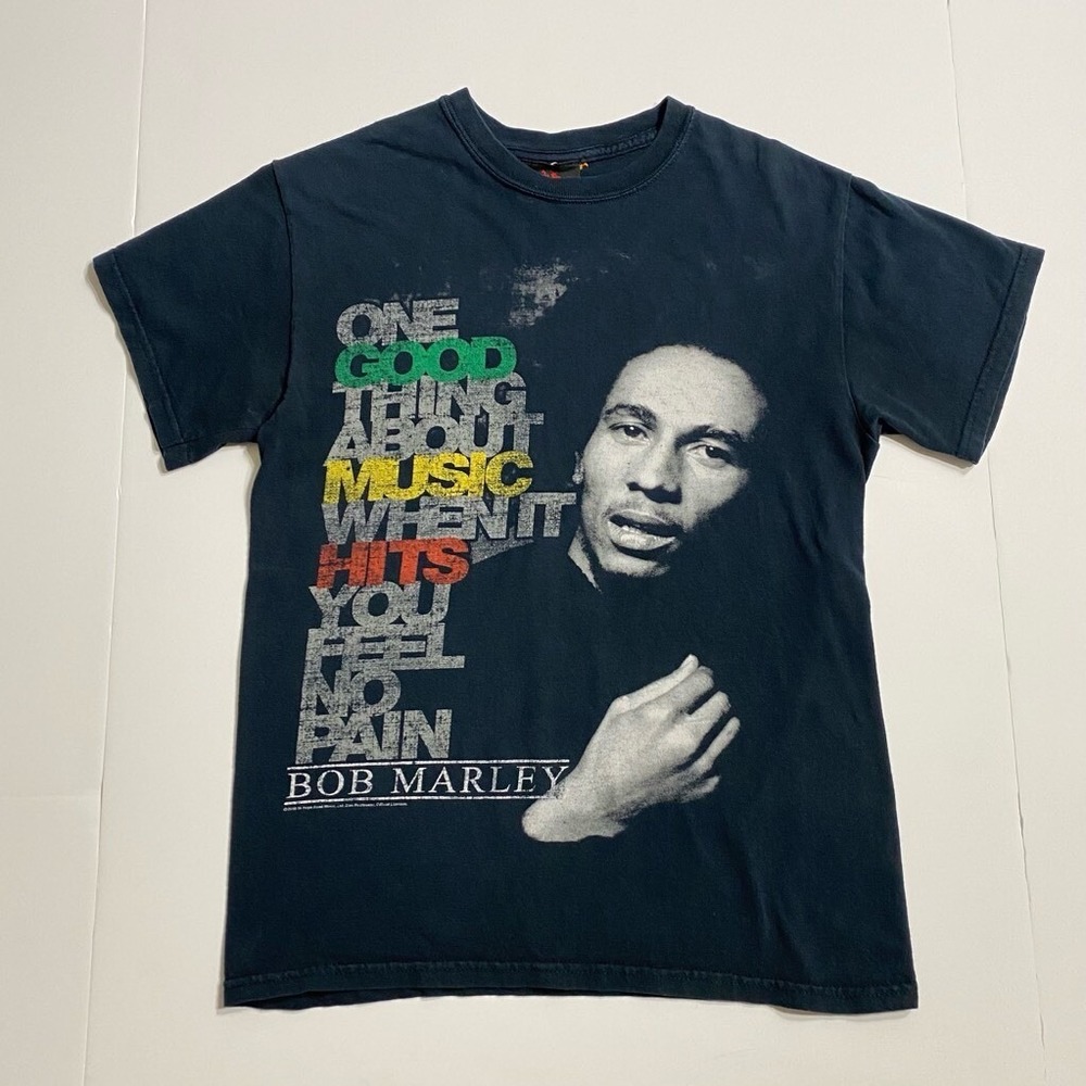 Bob Marley T-Shirt Mens Size S Black Crew Neck Zion Rootswear Graphic Logo